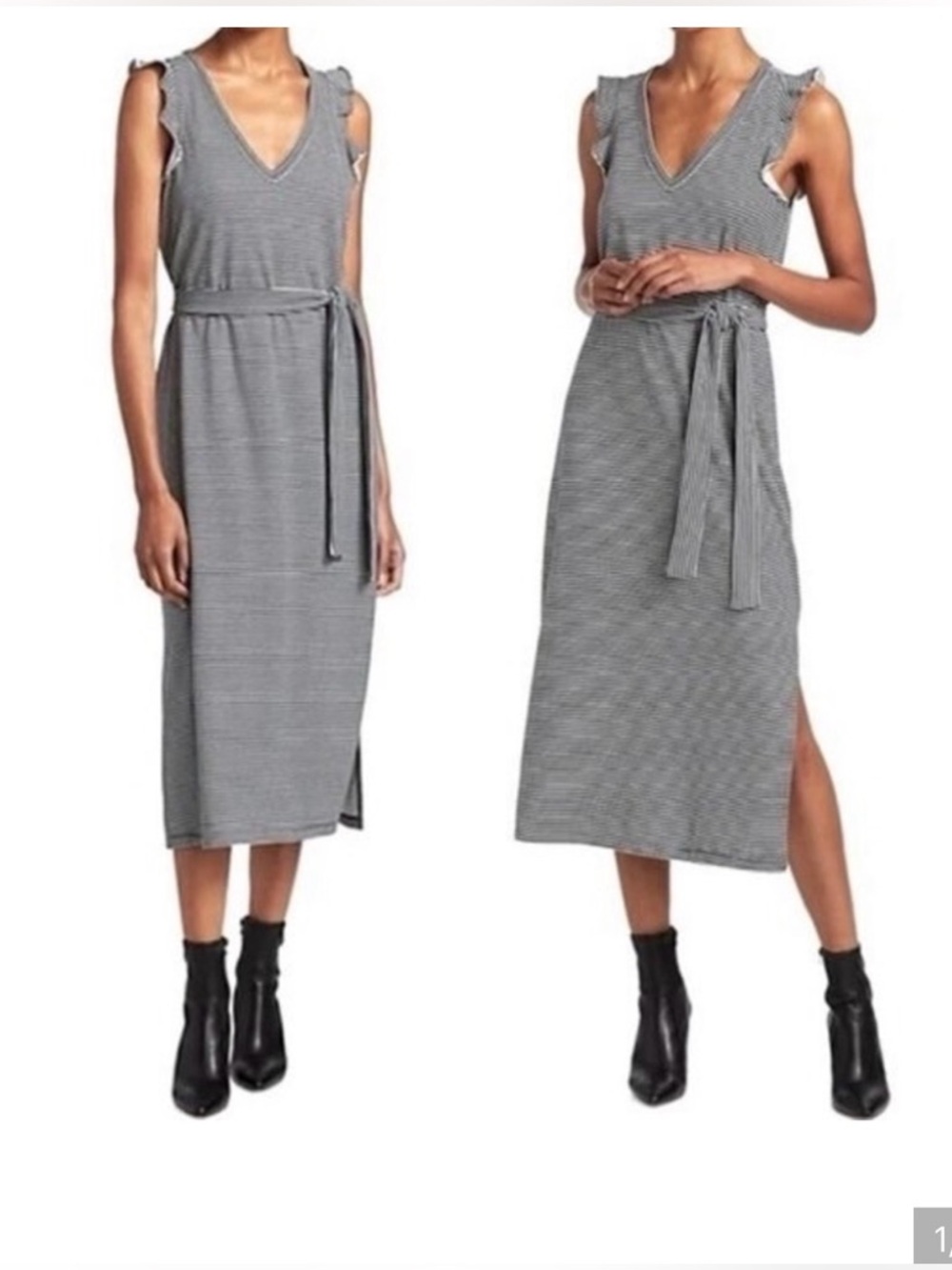 PAIGE Ravyn Belted Midi Dress, Navy/white, Like New
